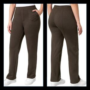 Mondetta Pull-On Herringbone Straight Leg Pants XL Brown Brushed Back Lining